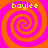 Four identical orange spiral patterns on a pink background with yellow text "boylee" at the top of each quadrant.
