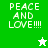 Green and white pixelated icon with "PEACE AND LOVE!!!!" text and star symbols in two color variations.