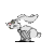 Animated sequence of a cartoon rabbit in motion with changing text below, showing running and jumping poses.