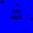 Blue background with repeated 'I luv nick' text and scattered stars in black, blue, and white.