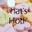 Animated icon with repeating text 'That's Hot!' over a blurred background of pastel-colored shapes, featuring color shifts in the text.