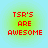 Four identical pixelated text icons arranged in a on a light blue background, each displaying red text on a green gradient circle