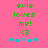 Green text 'evie loves me!' with a heart symbol and blue hearts on pink background, two variations of blue heart positions.