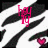 Black and white zebra stripes with pink text and small pink hearts on a gray background.
