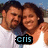 A pixelated photo of two people in white tops posing closely together, with text overlays changing between 'cris' and a plus sign.