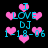 Pixelated cyan text "I LOVE DJ 1-18-06" surrounded by pink hearts on a black background, with multiple identical copies arranged in a pattern