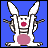 Animated pixel art contact sheet showing a bunny mascot and text animation across 15 frames on blue background.