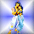 Animated contact sheet of a cartoon character in blue pants and yellow top performing sequential poses against a light blue gradient background with white starburst effects.
