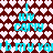 A static image with a repeating pattern of white hearts on dark red background, overlaid with cyan text reading "I luv carry" and "b my val" in pixelated font.