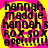 A static image with bright yellow and pink background featuring repeated black text reading "hannah. maddie. Hannah s ROX-ROX eff!!!!!!" in a pixelated font.
