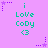 Pixelated icon with purple background, green text reading "i Love CoDy <3", and purple star with dotted trail in top-left corner.