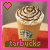 nine identical Starbucks drink images with a pink border, each featuring a heart icon in the top-left corner