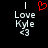 Pixelated text and symbols on black background with red heart symbol above 'Love Kyle' text.