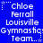 Blue background with white pixelated text reading 'Chloe Ferrall Louisville Gymnastic: Team...' and small white star icons, arranged in a pattern