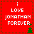 Red square icon with white text 'i LOVE JONATHAN FOREVER' and green tree at bottom right corner, bordered by green dotted line.