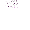 Animated pixel art of multiple heart-shaped icons in pink, blue, and yellow, surrounded by scattered particle effects on a gray background.