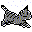 Pixelated animated icon shows a creature with greenish-yellow and purple hues, black outlines, and light blue dots on white background, transitioning through four distinct poses.