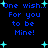 Blue pixelated text on black background with cyan starbursts, repeating 'One wish... For you to be Mine!' in two