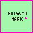 Light green background with pink lines, displaying 'KATELYN MARIE' text and a small heart symbol in various pixelated positions
