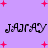 Purple background with scattered pink plus signs and four instances of the text 'JARAY' in black pixelated font.