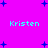 Static pixel art with bright magenta background, cyan text "Kristen" repeated four times in , scattered blue star shapes