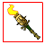 A 6-frame animated contact sheet showing a pixelated tiki torch with yellow flame, brown wooden handle, and green base across six distinct frames.