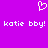 A static pixel art image with a solid purple background, featuring a white heart symbol and repeated text 'kotie bby!' in lowercase letters.