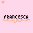 Pixelated pink background with orange stars and five instances of the name 'FRANCESCA' in black text, each underlined by a unique orange wavy line.
