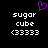 A static pixel art image with a black background, displaying two identical text blocks and a purple heart symbol above them.