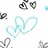 A light blue heart-shaped icon with a flowing, ribbon-like design is centered on a white background, surrounded by smaller gray and black pixelated shapes.