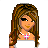 Pixel art Easter-themed buddy icon featuring a female character with long brown hair and pink accessories holding an egg, next to a yellow sign reading 'happy easter' with exclamation marks.
