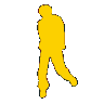 Colorful silhouettes of human figures in various poses on a gray background, each figure a solid color with no facial features or clothing details.