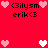 Red background with pixelated hearts and text reading 'Gilysm erik<3' in black, featuring white heart variations among pink ones.