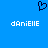 Blue background with dark blue pixelated heart symbol above two identical white text strings reading 'dAniElLE' in lowercase and uppercase letters.