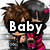 Pixelated anime-style character with brown and black hair in pink striped shirt, showing text overlays changing from 'Baby' to 'I <3' then 'You.' against light background.