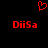 Red pixelated heart symbol above two identical red text blocks reading 'DiiSa' on a black background.