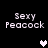 Pixelated text 'Sexy Peacock' appears in four positions with two heart symbols changing color between white and gray.