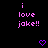 Pixelated text reads 'i love joke!!' in pink on black background with two purple heart icons below.