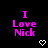 Pixelated text 'I Love Nick' in bright pink on black background with white pixelated heart below.