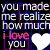 A 4-frame animated contact sheet showing a pixelated text-based icon with repeated phrases and heart symbols in varying colors.