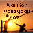 Pixelated image of two silhouetted figures playing volleyball at sunset with 'Warrior Volleyball 07' text overlay.