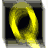 Animated yellow Q-shaped icon with varying stroke thickness and motion blur across eight frames on a black background.