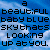 A pixelated animated image with a blue sky background and white clouds, displaying repeated text that changes color across frames.