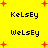 Yellow background with red plus signs and black text reading 'KelsEy' and 'WelsEy' in a pattern