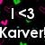 Pixelated text and heart shapes on a black background with scattered colored pixels.
