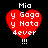 Red heart-shaped icon with white pixelated text 'Mia y Gago y Nata dever' and three exclamation marks below, on black background.