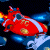 A pixelated animated contact sheet showing a red spaceship with white stripes and yellow accents against a dark blue space background on the left, next to green text reading "Original Icons .com" on a solid green background.