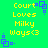 Green background with yellow text reading "Court Loves Milky Ways<3" and blue pixelated square symbols in four corners.