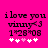 Pixelated text and heart symbols on a bright pink background with two animation states showing different heart colors.