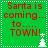 Green background with red text reading "Santa is coming... to.... TOWN!" and white pixelated Christmas trees, some frames showing a small plus sign near the tree.